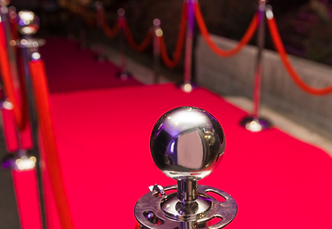 A red carpet lined with gold stanchions