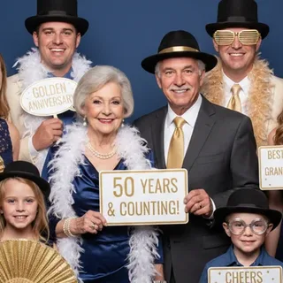 Family celebrating a 50th anniversary at the photo booth