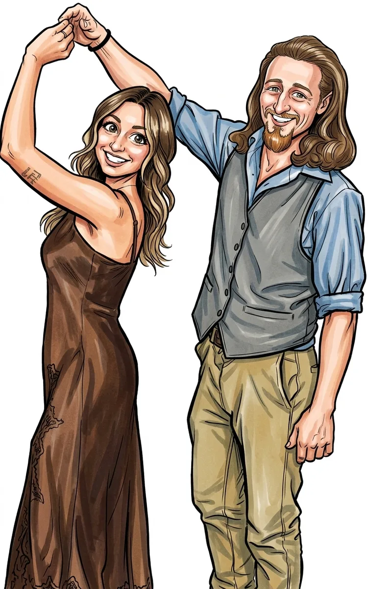 Caricature print of a couple dancing